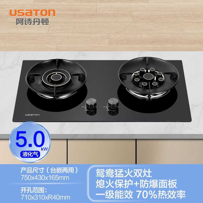 阿诗丹顿燃气灶JZT-D56 5.0kW大火力九腔鸳鸯灶 一级能效节能免改孔家用燃气灶具 液化气高清大图
