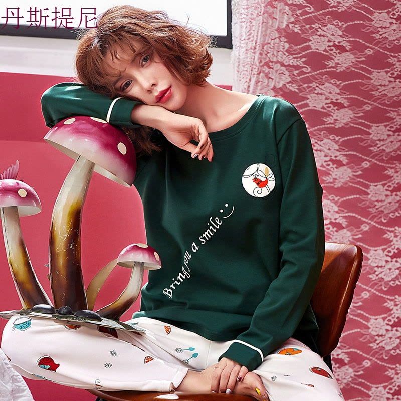 睡衣女秋纯棉长袖两件套装薄款夏春秋季家居服韩版清新学生可外穿图片