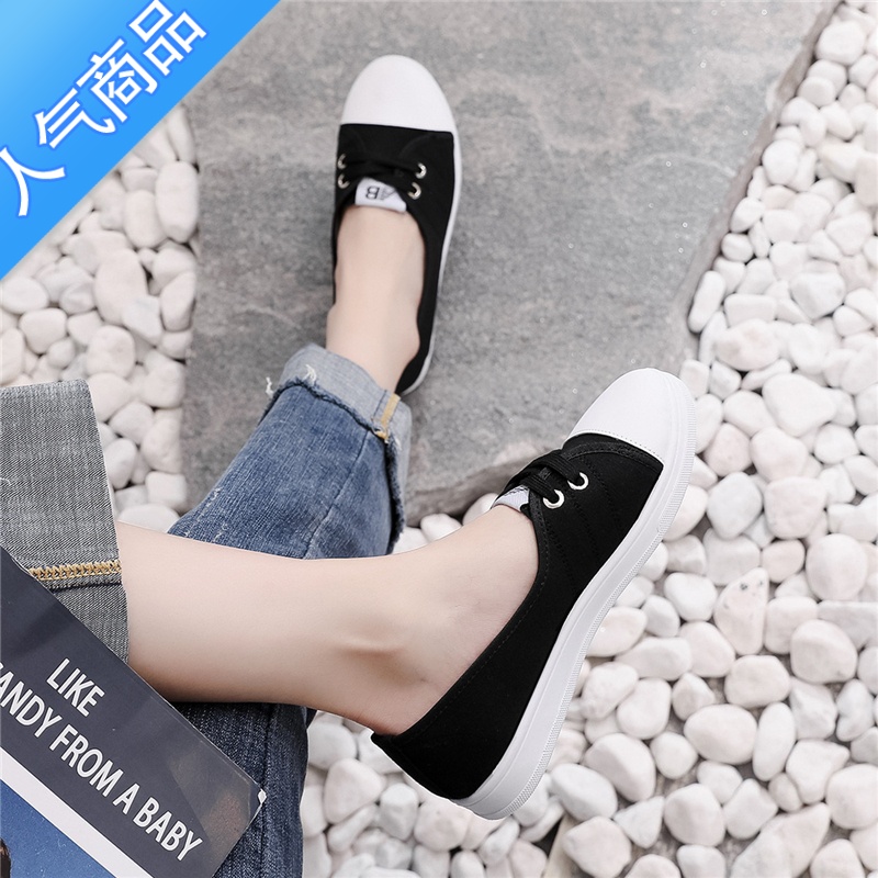 SUNTEK网红小白鞋女2023春款浅口板鞋春透气帆布鞋孕妇百搭鞋子女潮鞋高清大图