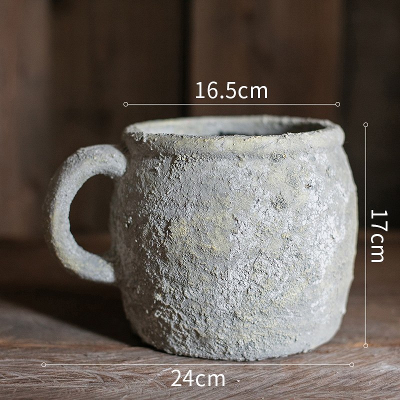 美帮汇茶缸造型花盆花器复古多肉植物粗陶红陶兰花透气陶土盆 茶缸花瓶(大号)高清大图