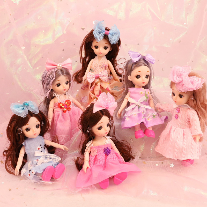 娃娃玩具女孩芭比娃娃套装礼盒6只装迷你换装娃娃公主洋娃娃过家家