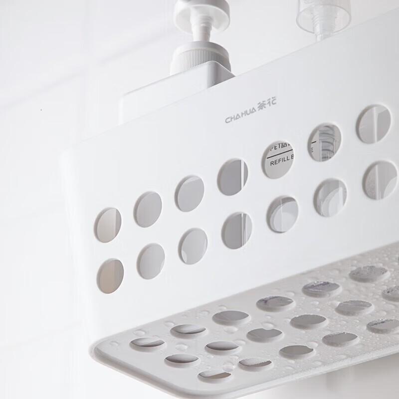 茶花(CHAHUA) 卫生间置物架 浴室免打孔洗漱牙杯架 壁挂收纳架 白色 1只装高清大图