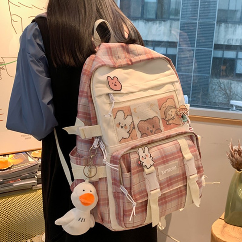 福源 书包女中学生初中生格子小学生三到六年级轻便可爱少女心双肩包