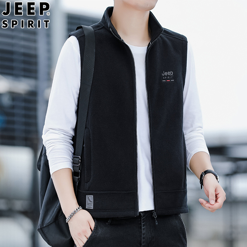 JEEP SPIRIT男装加厚马甲宽松冬季新款纯色休闲无帽保暖外套 黑色 XXL