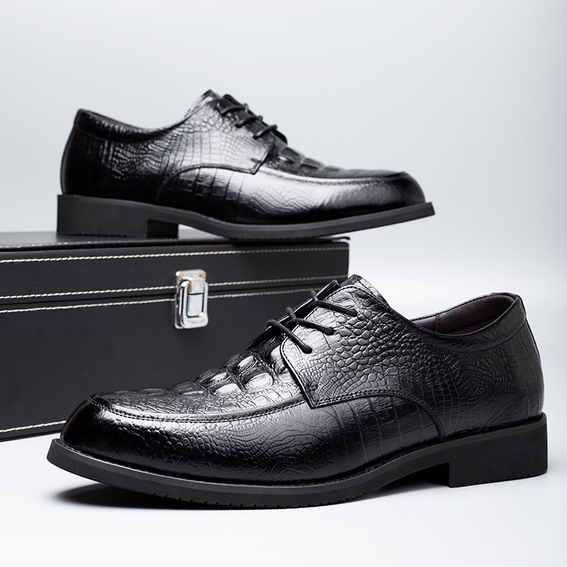 皮鞋男2023新款男士商务正装男鞋经典鳄鱼纹休闲单鞋时尚婚鞋