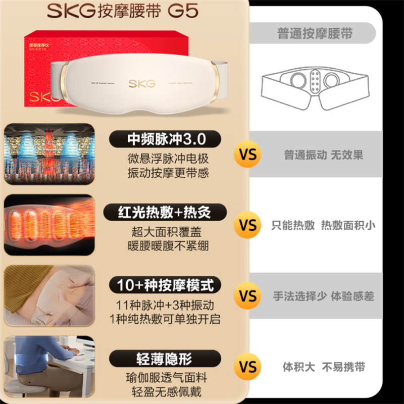 SKG腰部按摩器G5腰椎按摩仪暖宫姨妈神器护腰带腰肌劳损腰背热敷按摩仪高清大图