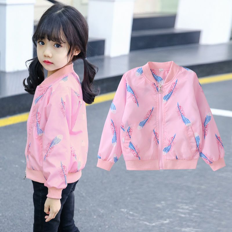 童装女童薄外套2021春秋韩版女宝印花夹克衫小风衣小童碎花上衣棒球服