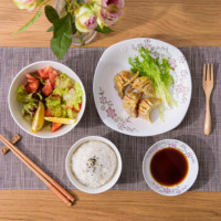 雅诚德 陶瓷吃饭喝汤勺创意浮雕紫荆幽香小汤匙勺子调羹单人用4只组合套装