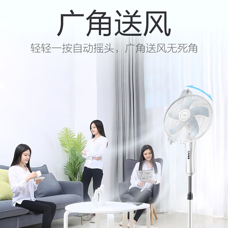 海尔(Haier)落地电风扇家用立式轻音低躁五叶三挡强风摇头送风可伸缩不锈钢支撑杆 加重底盘 办公室宿舍高清大图