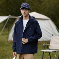 秋季新款户外运动情侣冲锋衣男女登山服可拆卸连帽休闲夹克外套潮 5XL 1818男深蓝