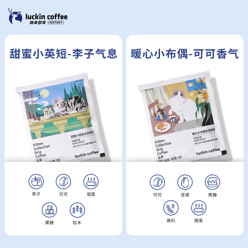 瑞幸咖啡 吸猫系列挂耳咖啡混合装10g*72袋 0蔗糖滤纸黑咖啡粉高清大图