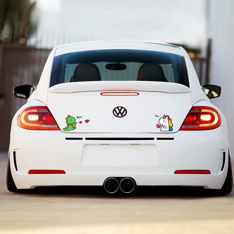 个性抖音同款独角兽车贴卡通biu爱心发射小恐龙汽车贴纸划痕遮挡 biu
