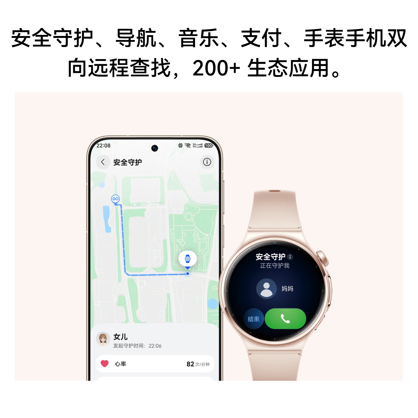 HUAWEI WATCH 6 LEB-AL00 42mm(粉色氟橡胶表带) 晨曦金 华为eSIM独立通信 华为智能手表高清大图