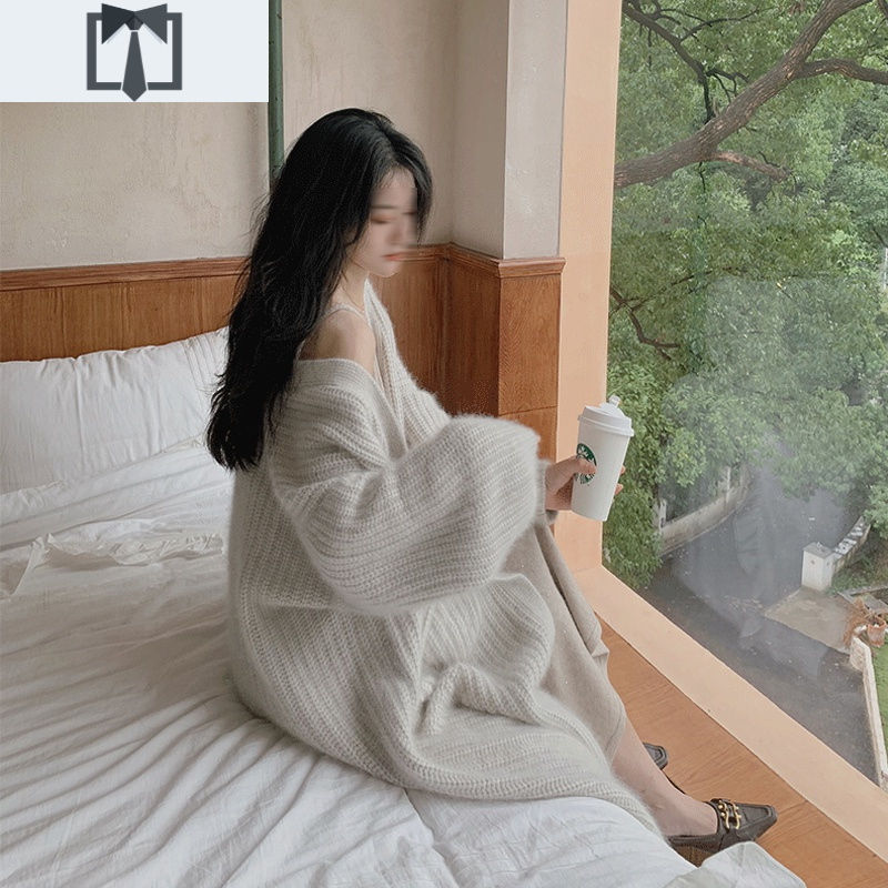 SUNTEK2020年秋冬新款马海毛毛衣外套女加厚宽松慵懒风中长款针织开衫潮毛衣