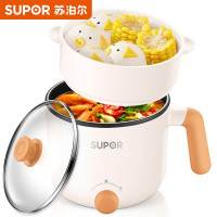 不粘内锅带蒸屉 苏泊尔 SUPOR 多功能电煮锅小火锅电热杯学生宿舍1-2人泡面锅蒸煮一体蒸屉电蒸锅1.2L迷你