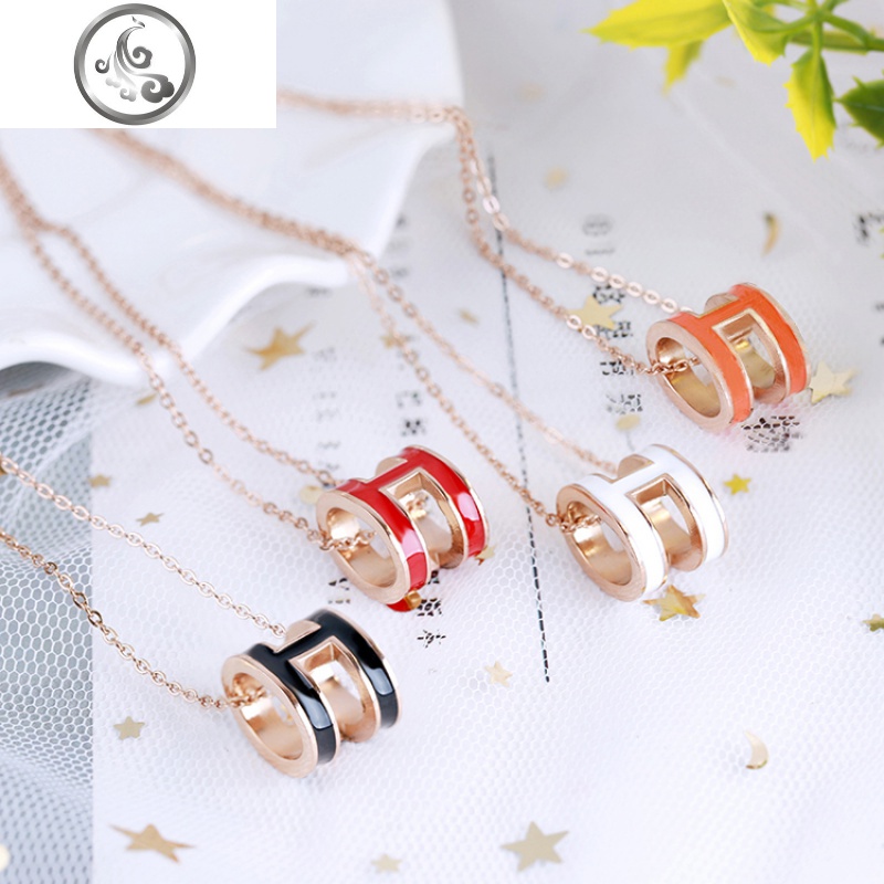 欧美简约h项链女网红钛钢不褪色玫瑰金锁骨链英文字母吊坠送 JiMi高清大图