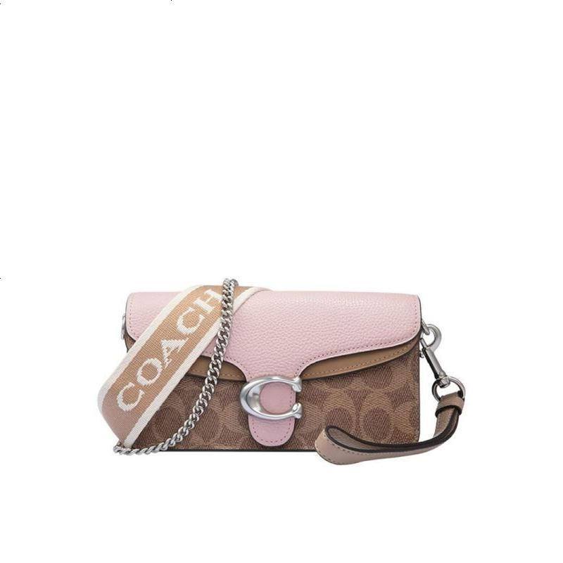 蔻驰 COACH 品 女士专柜款TABBY系列卡其拼色PVC配皮手拎单肩斜挎包手拿包链条包91772 L 卡其拼