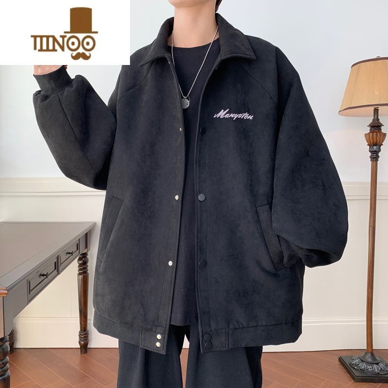 YANXU牛油果绿翻领外套男情侣感痞帅潮流潮牌美式复古港风chic高清大图