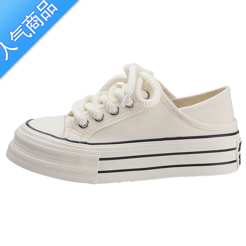 SUNTEK厚底帆布鞋女夏季2023新款小白鞋小众原创设计chic鞋子百搭休闲鞋高清大图