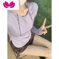 七斓抽绳连帽长袖t恤女装春季设计感小众不规则短款辣妹修身上衣 均码 紫色