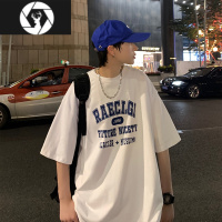 HongZun美式高街宽松t恤短袖男oversize长袖ins港风百搭半袖白色字母衣服