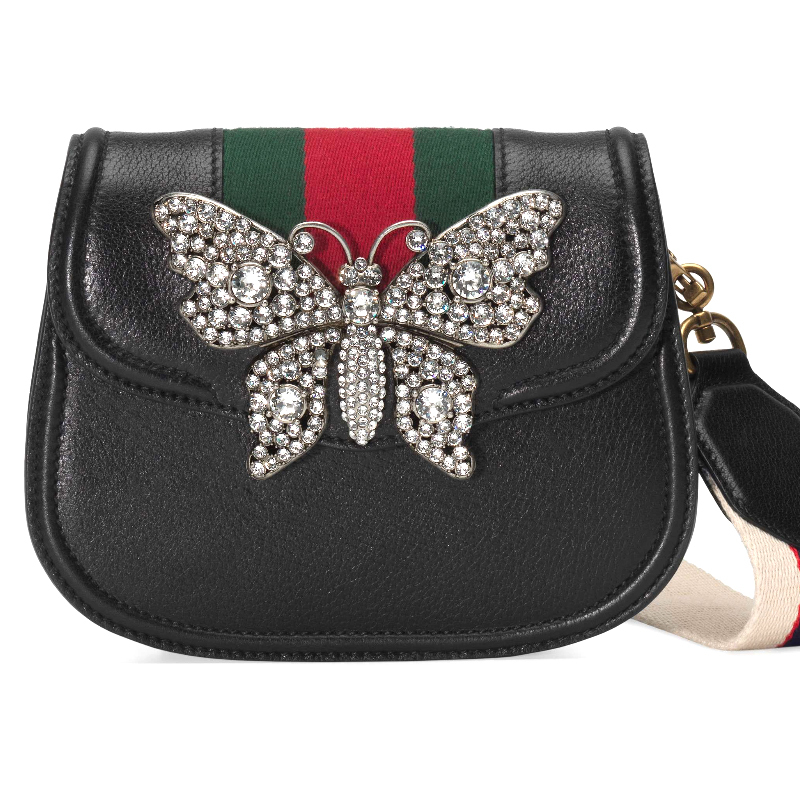 gucci古驰直邮单肩包女欧美时尚软女士金属蝴蝶包盖式翻盖小号斜挎包