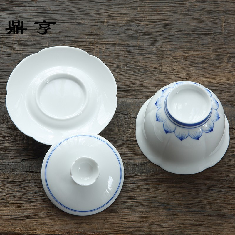 鼎亨言合说 景德镇手绘青花盖碗 三才碗 釉下彩青花瓷敬茶碗茶具
