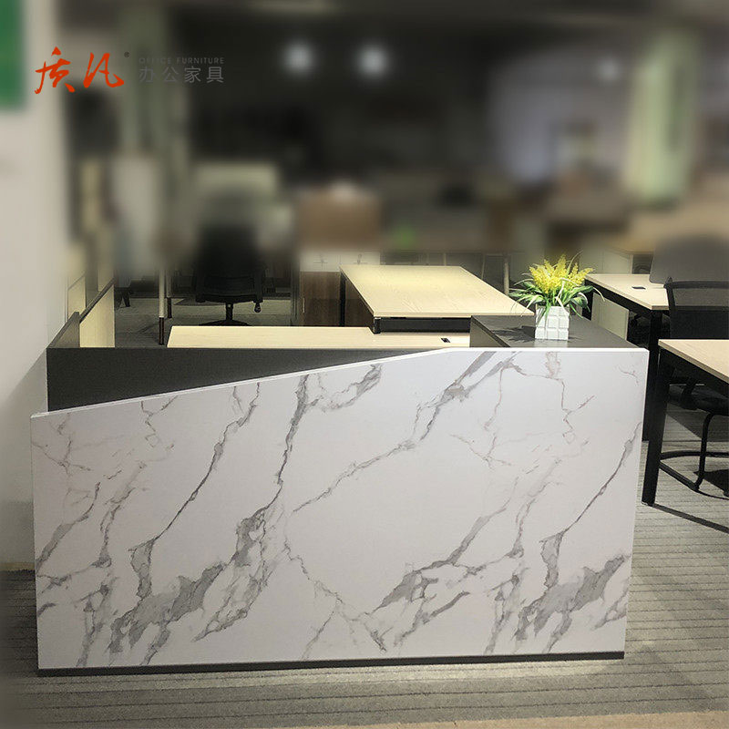 苏宁 质凡 木质办公前台仿大理石纹路服务台吧台 A款2.4米前台(白橡色)高清大图