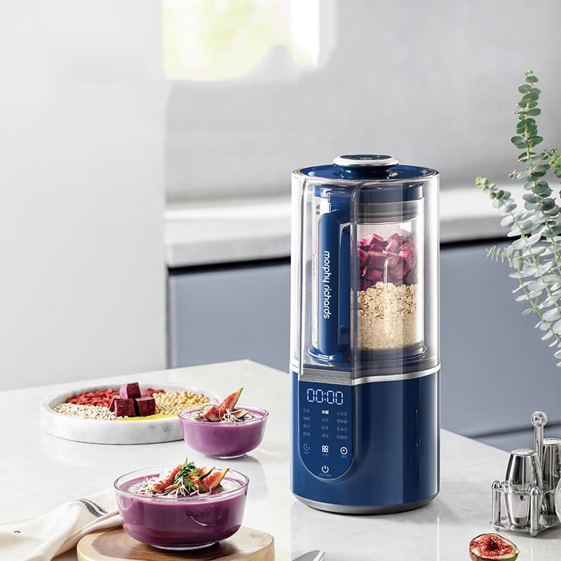 摩飞电器(Morphyrichards)破壁机家用柔音罩豆浆机1.5L多功能料理机十重降噪自动清洗MR8201蓝色/台