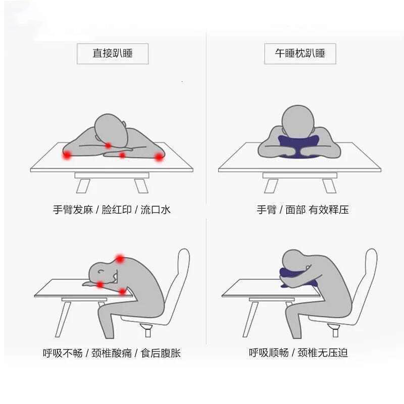 午睡枕趴着睡办公室三合一儿童午休枕学生夏季可爱护颈成人枕头粉红色36X27X13-高度--