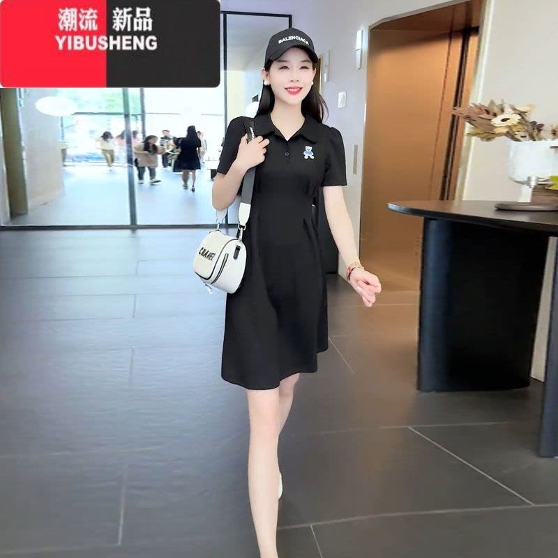 YIBUSHENGpolo领a字连衣裙女2023新款高级感小个子优雅休闲修身显瘦裙子图片
