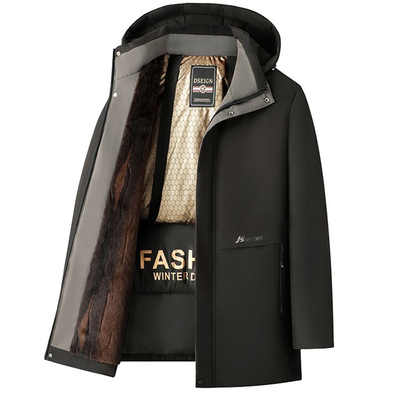 恒源祥棉衣男冬季中长版加绒加厚男士棉服外套保暖爸爸冬装派克服