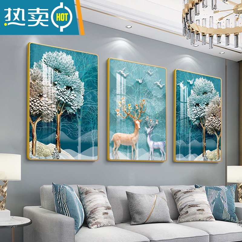 敬平墙画客厅装饰画现代简约三联画沙发背景墙挂画北欧风餐厅卧室壁画装饰画高清大图