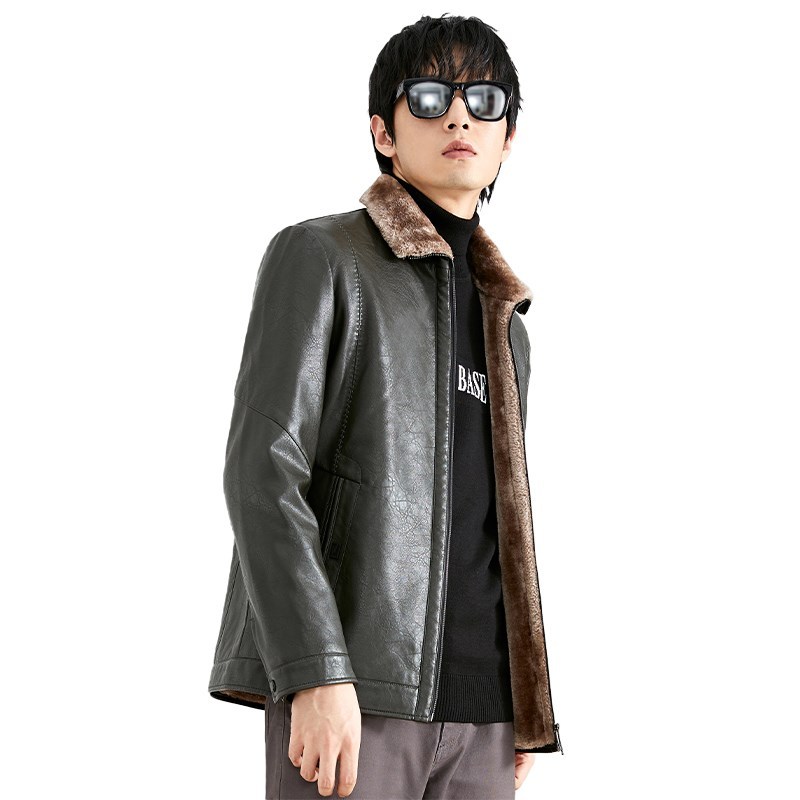雪中飞男装秋冬新款男士翻领手抓毛加厚保暖pu皮皮衣男外套视频