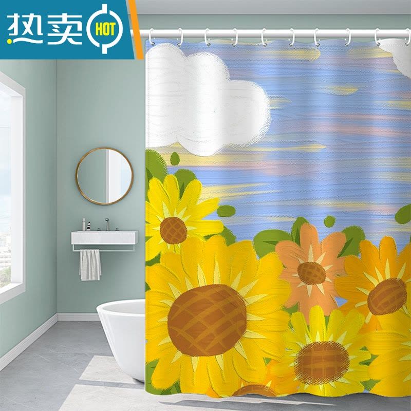 敬平加厚浴帘风景插画卫生间遮挡帘厕所隔断帘子洗澡防水布阳台日出帘图片
