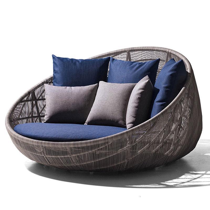 森美人户外藤编躺床室外躺椅泳池沙滩椅休闲花园家具阳台躺椅防水防晒 A款直径1.2m