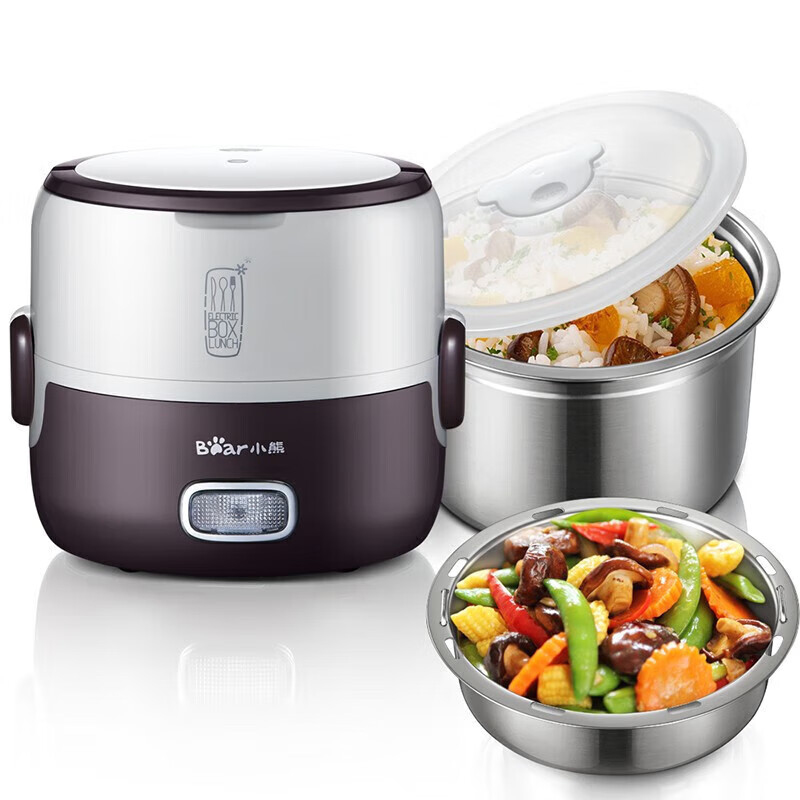 小熊(bear)电热饭盒 1.3L单层双胆加热饭盒蒸热饭器可插电 咖啡色 DFH-S2016/台