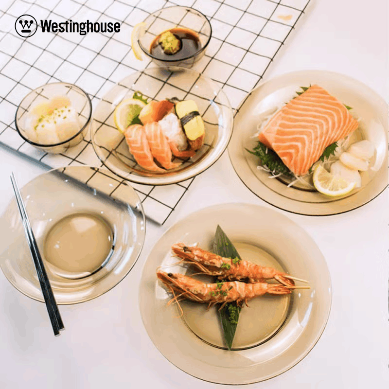 西屋(WESTINGHOUSE)晶彩系列餐具6件套 WBL02家用碗碟 盘子耐热玻璃碗 琥珀色餐具 套装图片