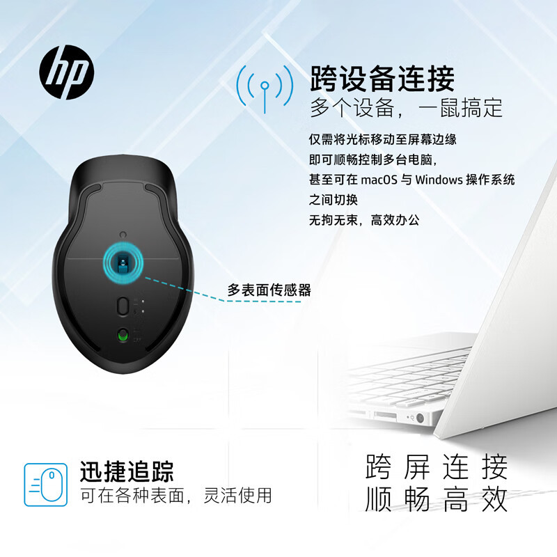 惠普(HP)3B4Q5AA 435无线多模蓝牙鼠标/盈握轻音鼠标 饱满便携人体工学 长续航办公对称鼠标