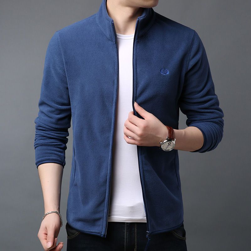 梵克公牛春季拉链开衫男纯色摇粒绒外套青年潮流韩版男装夹克上衣