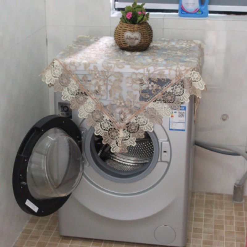 花颜咖普通8383cm滚筒洗衣机盖布罩全自动蕾丝布艺冰箱盖巾防晒波轮单