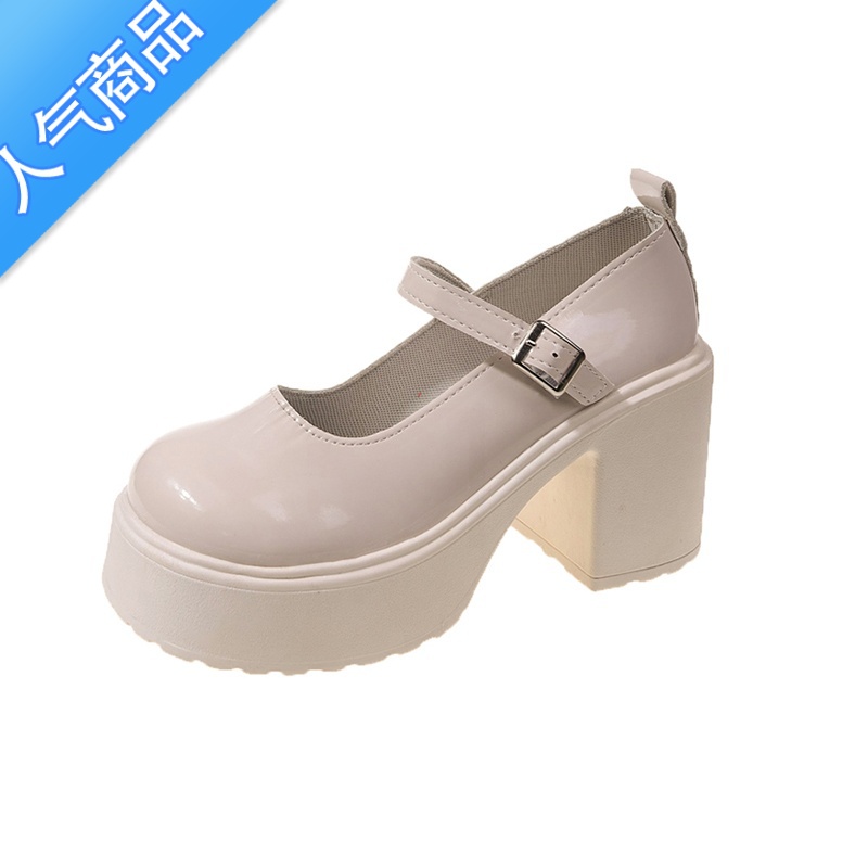 SUNTEK白色小香风粗跟高跟鞋女2023年新款夏秋款小个子网红法式玛丽珍鞋高清大图