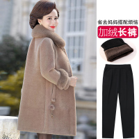 恒源祥中年妈妈冬装水貂绒外套中长款中老年女装洋气加厚呢子大衣 XL建议95-115斤 驼色+加绒长裤