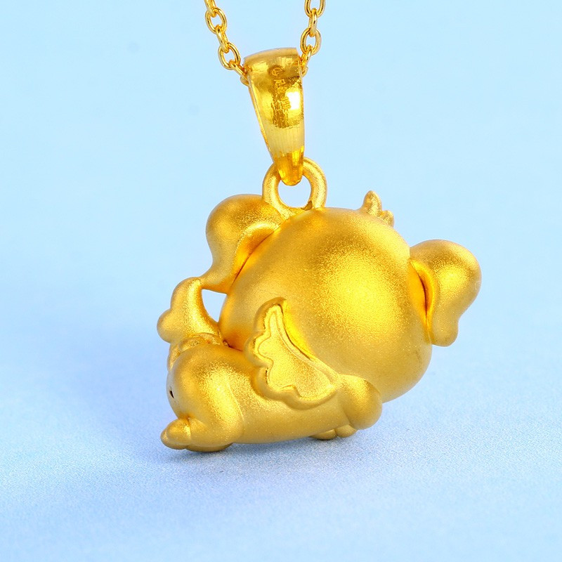 翠绿 黄金吊坠 足金999猪年生肖3D硬金天使猪吊坠 金重约1.6-1.7克 A08000041296