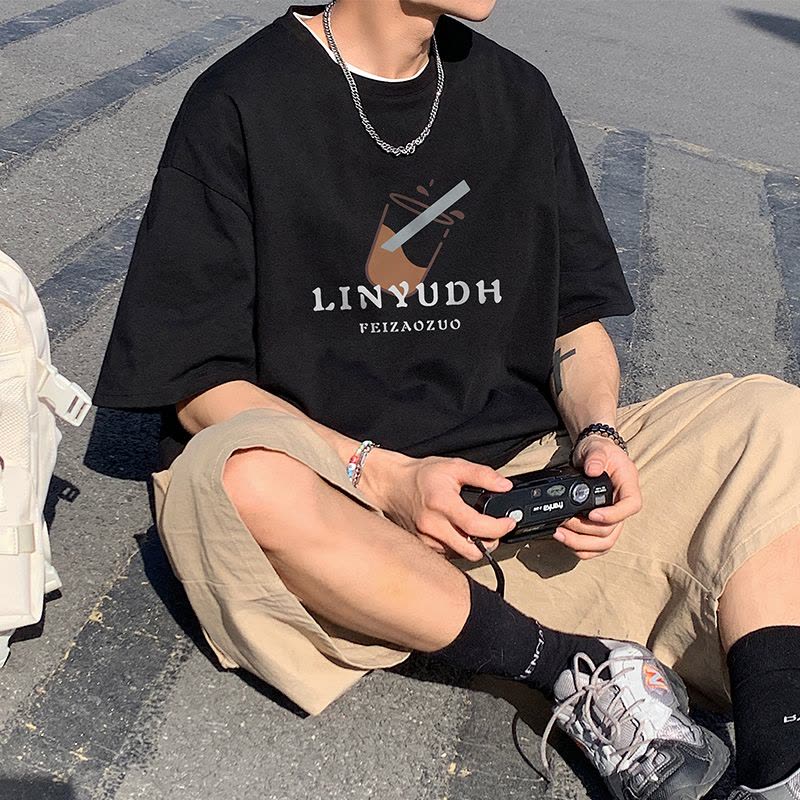 夏季韩版宽松短袖t恤 男印花青少年新款半袖休闲大码体恤圆领男装Wsng图片