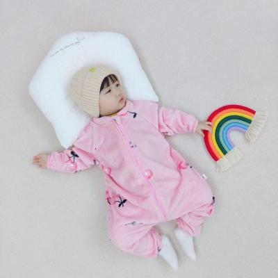婴儿连体衣睡衣儿童秋冬季童装男女宝宝睡袋春秋小孩珊瑚绒家居服 粉色樱桃 73