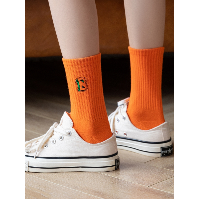 yunwuxin橘色袜子女冬季中筒袜冬天百搭棉厚个性洋气网红款潮流橙色棉