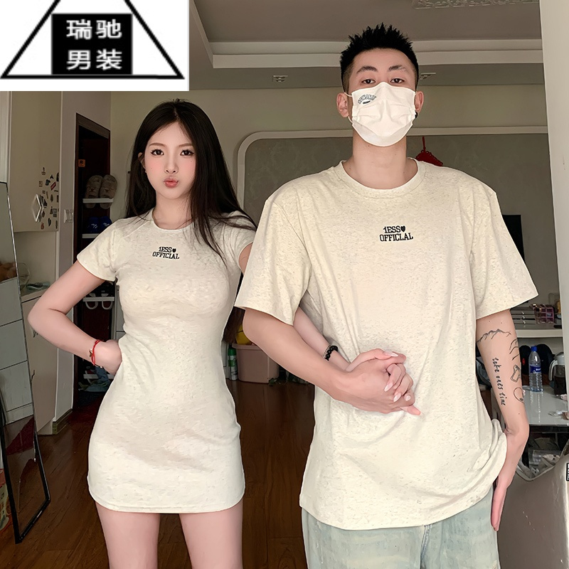 希杰狮王情侣装夏季美式圆领短袖T恤I潮牌小众设计感辣妹连衣裙一裙一衣