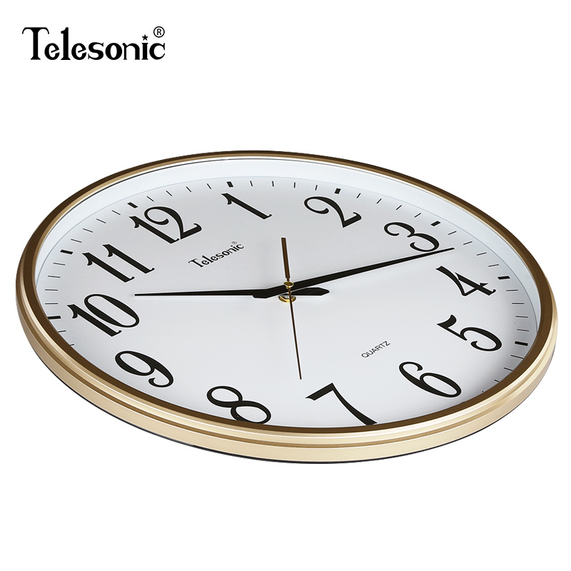 天王星(Telesonic)客厅挂钟现代简约创意静音卧室石英钟 圆形会议室时尚大气壁挂钟 17英寸