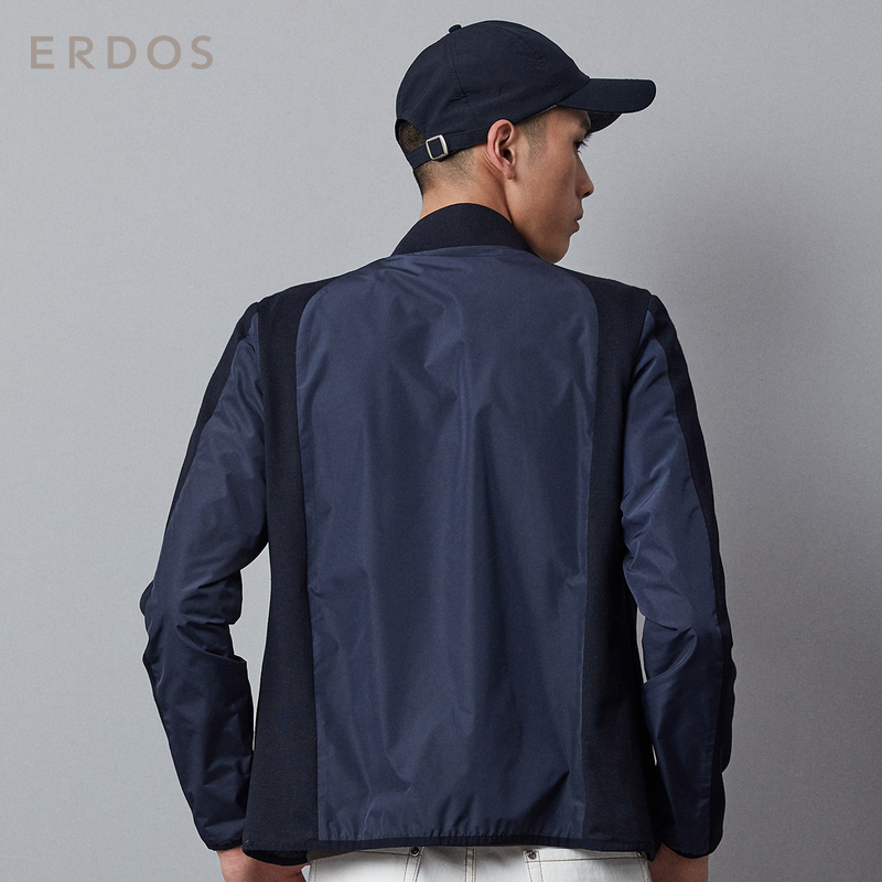ERDOS 秋冬休闲百搭男士立领拉链夹克短款上衣撞色拼接设计